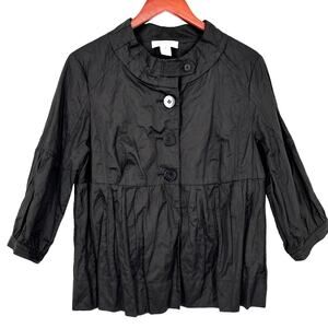 Emanuel Ungaro Womens Sz 16 Formal Black Crinkle Jacket Blouse Shirt Top Dinner